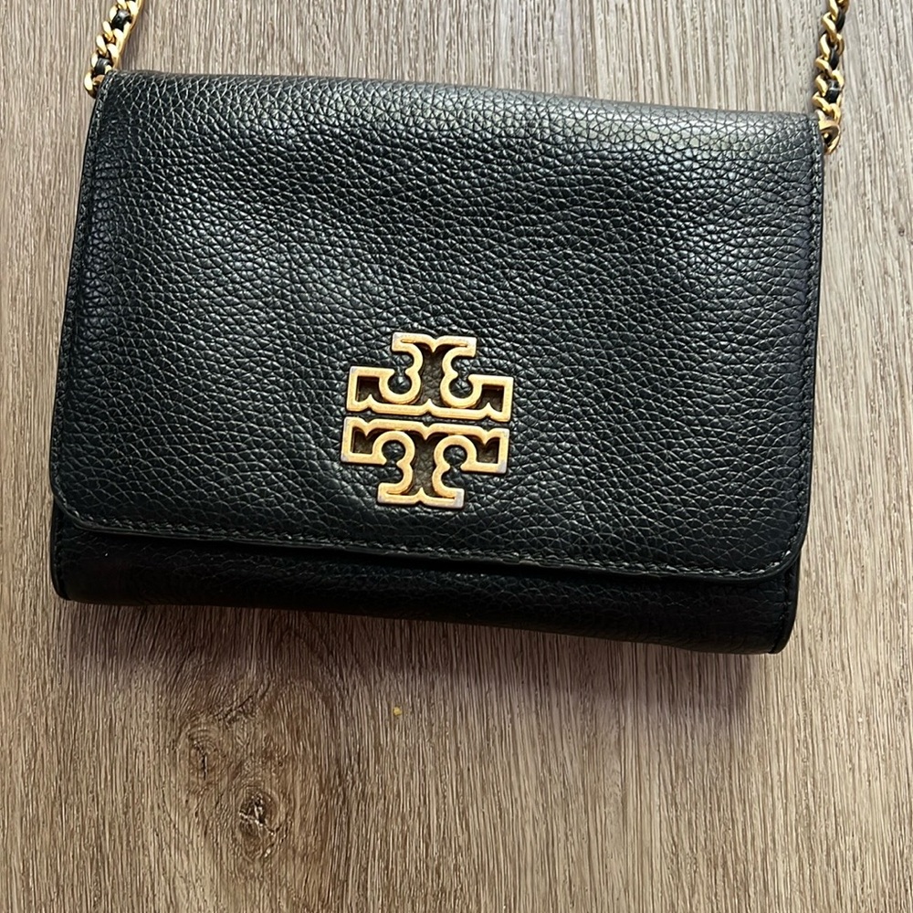 Tory Burch Black and Gold Crossbody Bag with Chain Strap